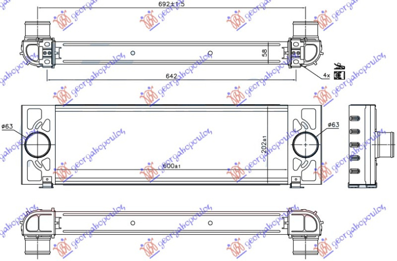 HLADNJAK INTERKULERA 2.2/3.2 TDCI (600x202x58)