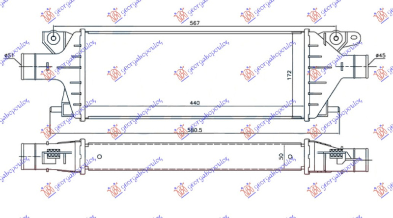 HLADNJAK INTERKULERA 2.0 JTD (440x172x55)