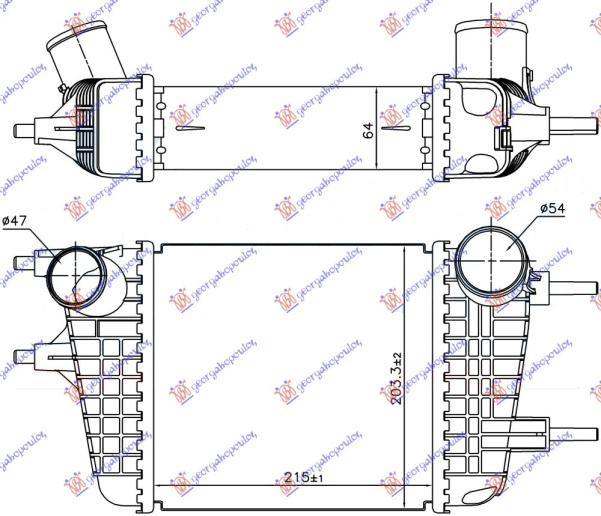 HLADNJAK INTERKULERA 1.2 DIG BENZIN (215x203x64)