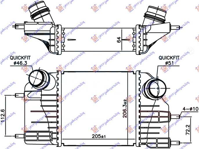 HLADNJAK INTERKULERA 1.5 dCi DIZEL (205x205x64)