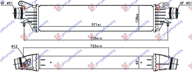 HLADNJAK INTERKULERA 1.6 TURBO (OPC) BENZIN (571x128x64)