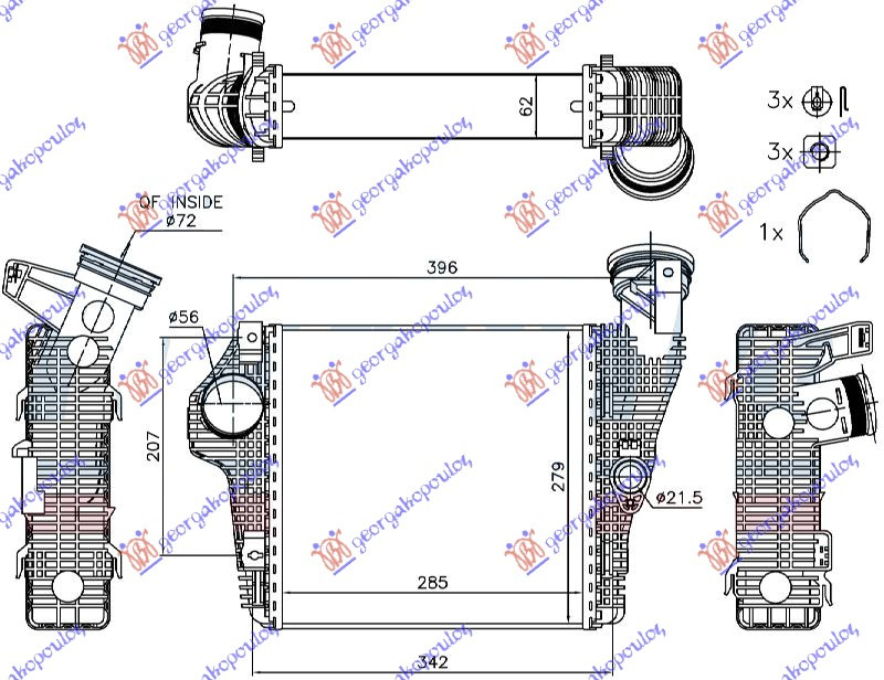 HLADNJAK INTERKULERA 3.0/3.6 BENZIN (285x279x62)