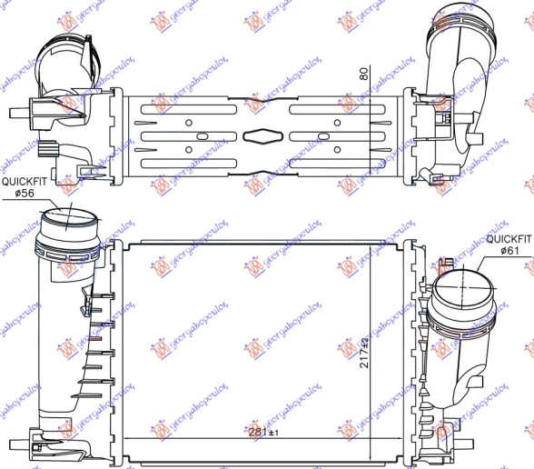 HLADNJAK INTERKULERA 1.6/1.8 TCE BENZIN - 1.6 DCI DIZEL AUTO (281x217x80)